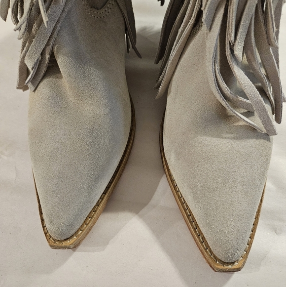 Free People Western Boots Woman  Lawless Bone/Sand Suede Leather Fringe New Sz 7 - Picture 11 of 17